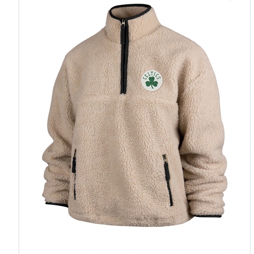 47 Brand Boston Celtics Snowbird Sherpa Fleece Jacket Cream Women L KK002PWBP